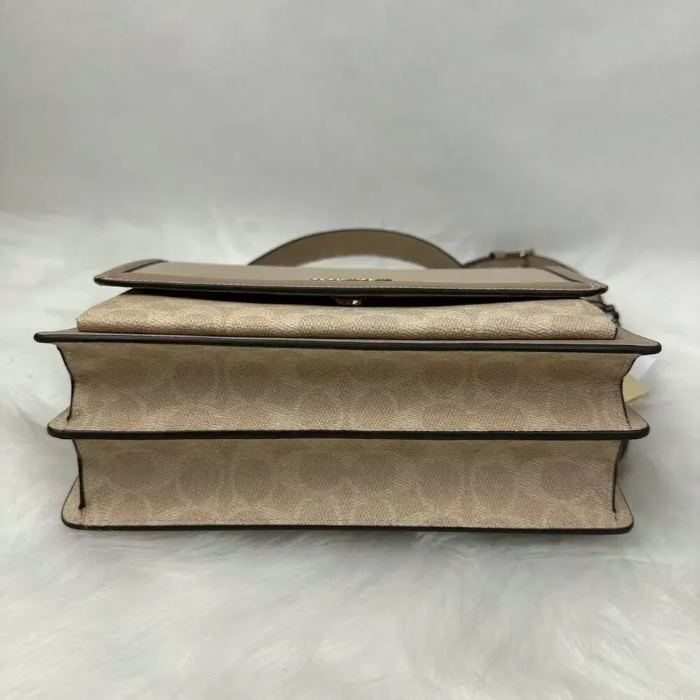 Coach Klare Top Handle Bag In Colorblock Signature Canvas CAK61 Dark Natural NWT - Picture 7 of 9